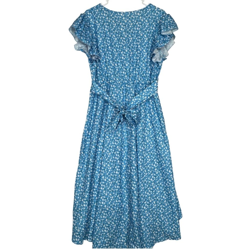 Kohl's Blue V-Neck High Low Short Sleeve Dress White Floral Pattern Women L NWOT - Picture 6 of 6